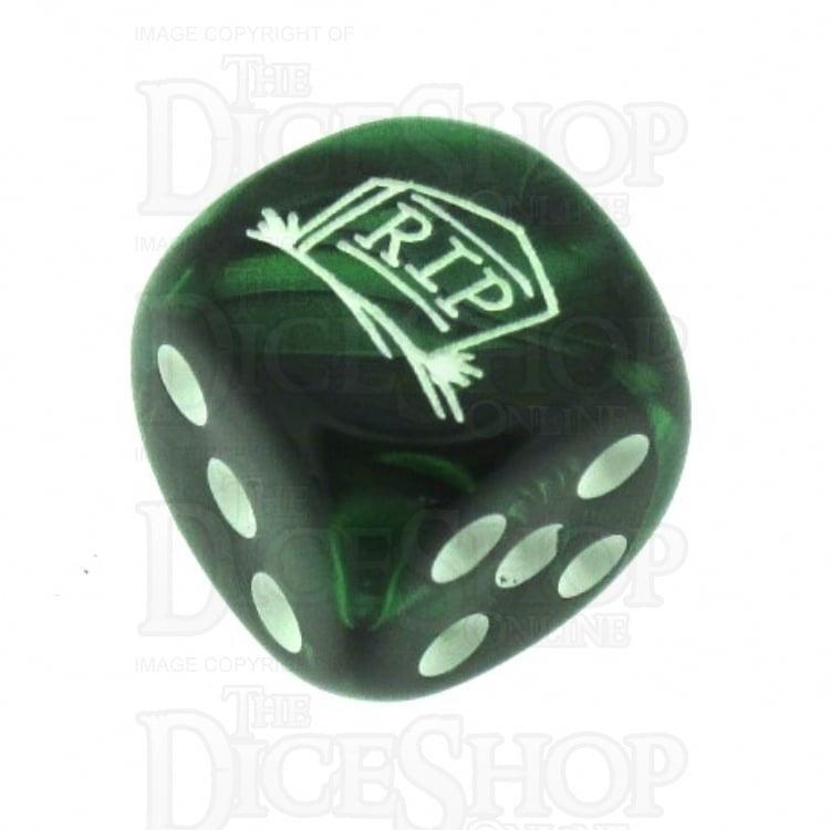 Chessex Gemini Green RIP Logo D6 Spot Dice