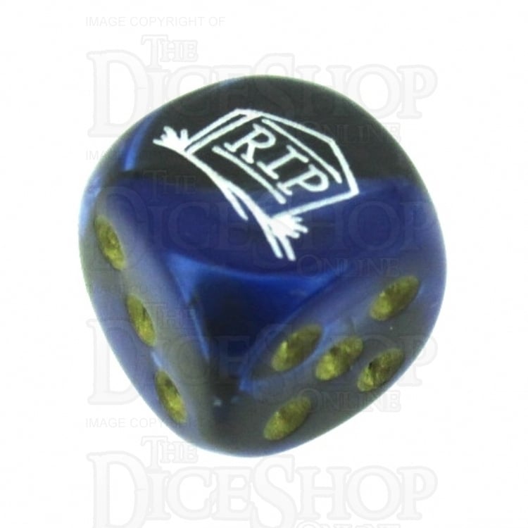 Chessex Gemini Black & Blue RIP Logo D6 Spot Dice