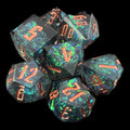 CLEARANCE TDSO Sharp Edge Emerald Lightning with Copper DICE LOT D4, D6, D8, D10, D12 x2 and Percentile Dice