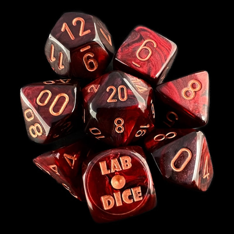 Chessex LAB 10 Lustrous Gothic With Copper 7 Dice Polyset + Bonus D6 - Glow Under Blacklight