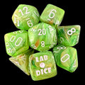 Chessex LAB 10 Marble Sour Green With White 7 Dice Polyset + Bonus D6 - Glow Under Blacklight