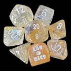 Chessex LAB 10 Borealis Champagne & White Luminary 7 Dice Polyset + Bonus D6 - Glow In Dark