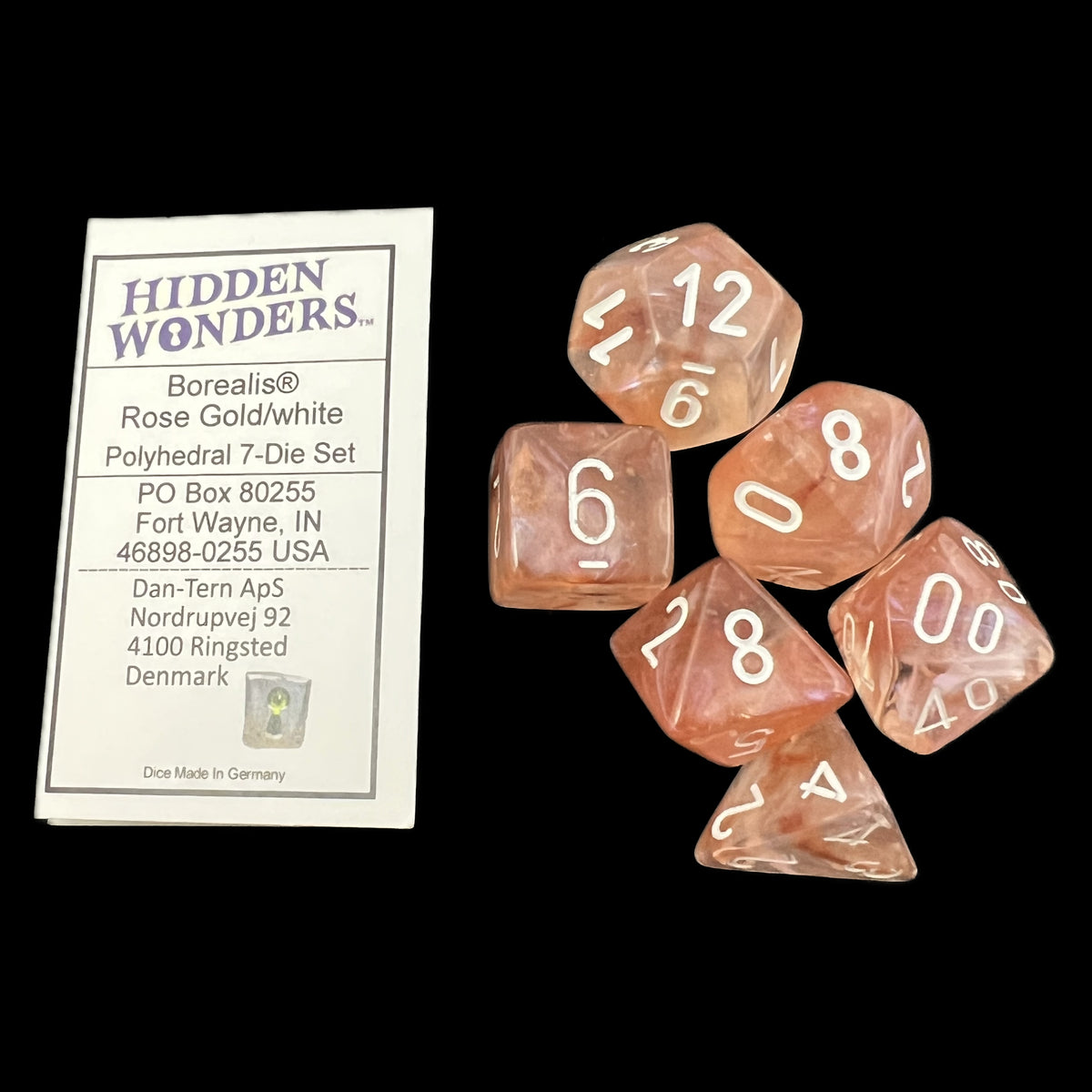 CLEARANCE Chessex Hidden Wonders - Borealis Rose Gold  Polyset - NO D20 DICE