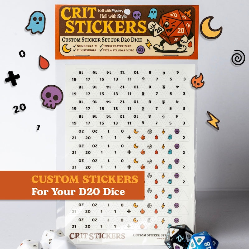 Crit Stickers Custom Sticker Set for D20 Dice – Over 180 Stickers (Includes Promo Side Quest)