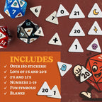 Crit Stickers Custom Sticker Set for D20 Dice – Over 180 Stickers (Includes Promo Side Quest)