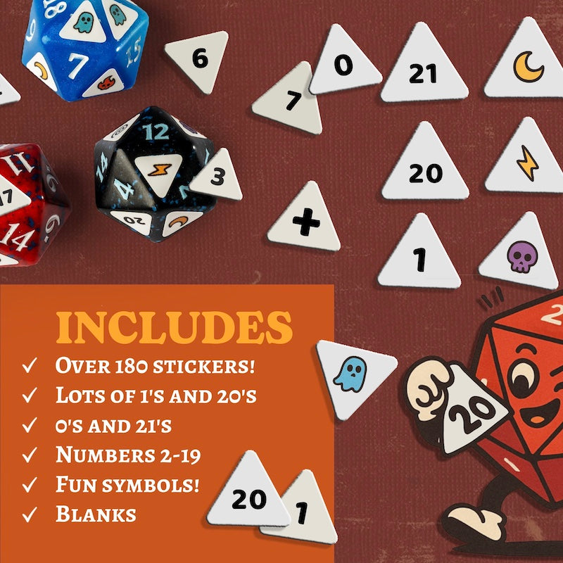 Crit Stickers Custom Sticker Set for D20 Dice – Over 180 Stickers (Includes Promo Side Quest)