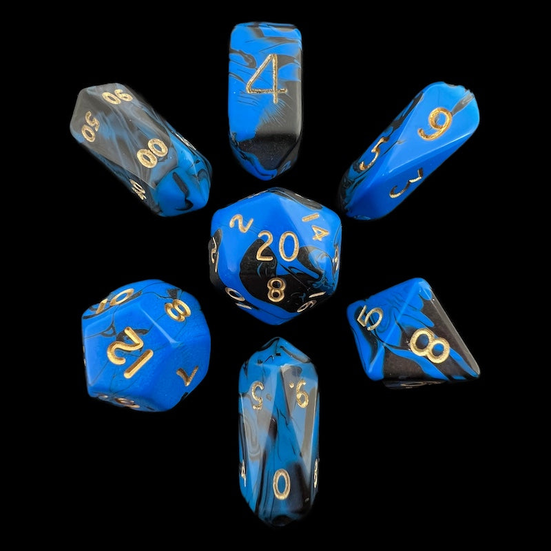 Crystal Caste Oblivion Blue Hybrid 7 Dice Polyset