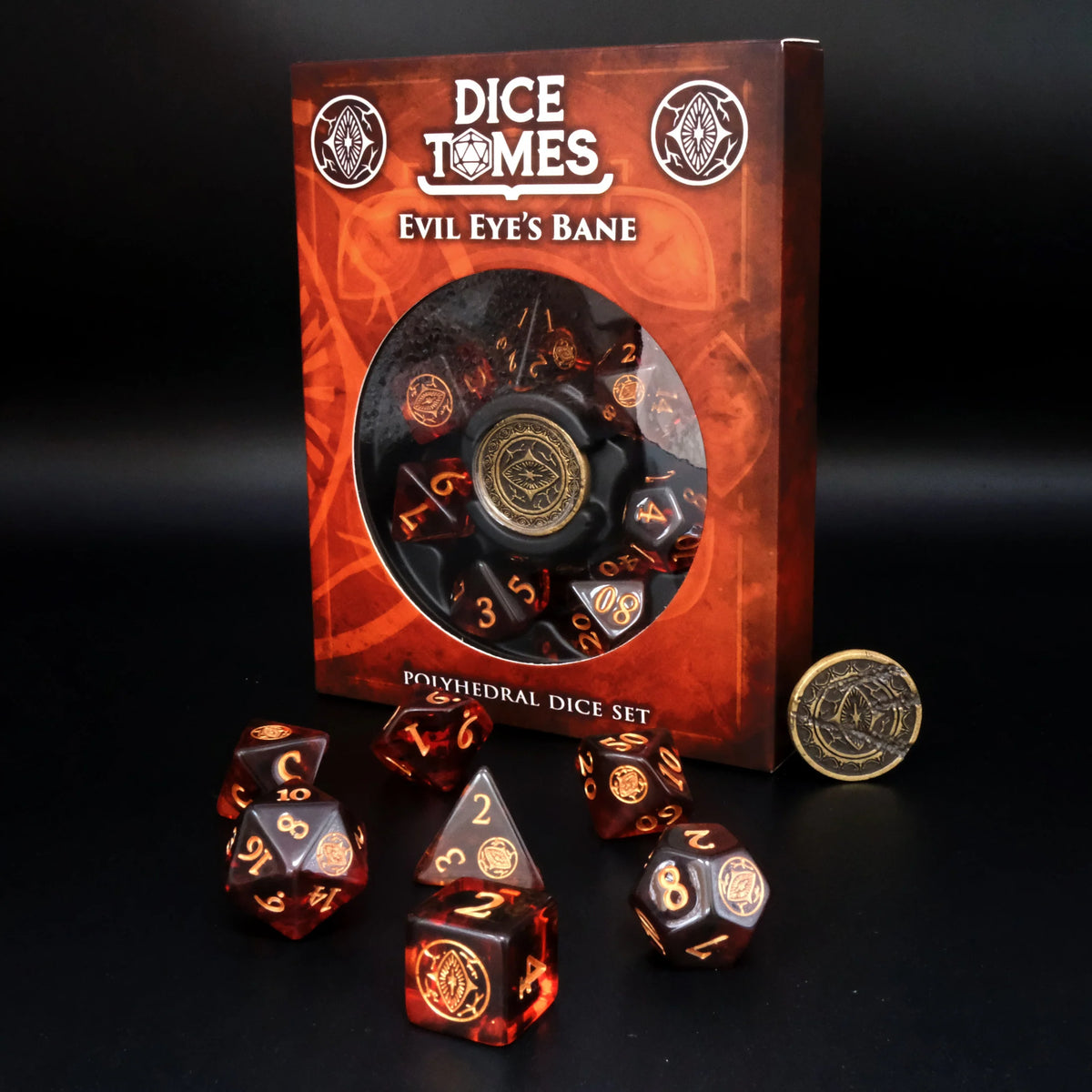 Dice Tomes Evil Eye's Bane 7 Dice Polyset + Coin