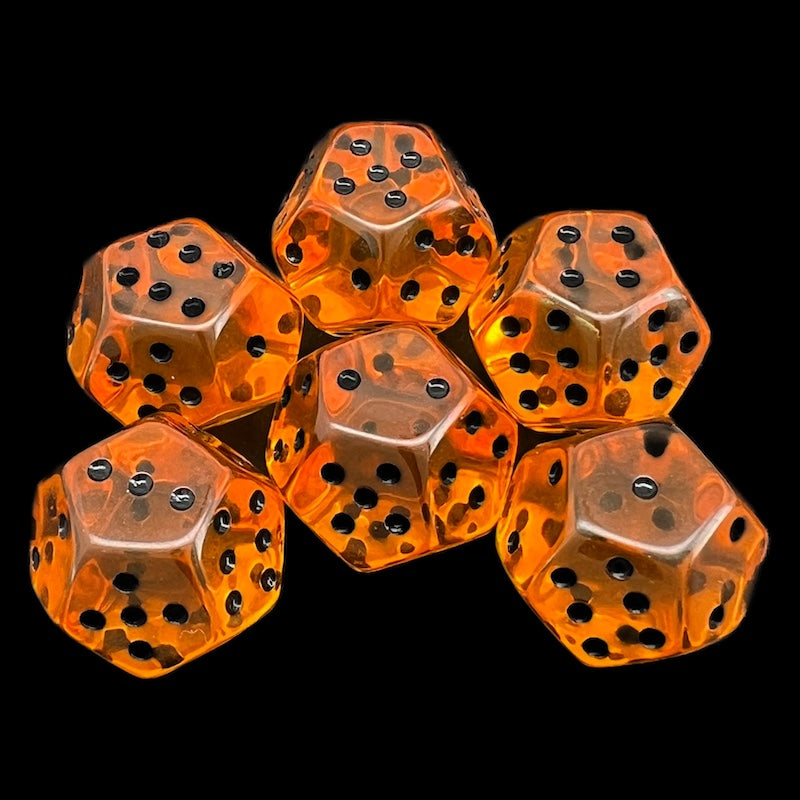 DodecaDice Double D6 Bright Gem Amber & Black 12 Sided 6 x D6 Dice Set