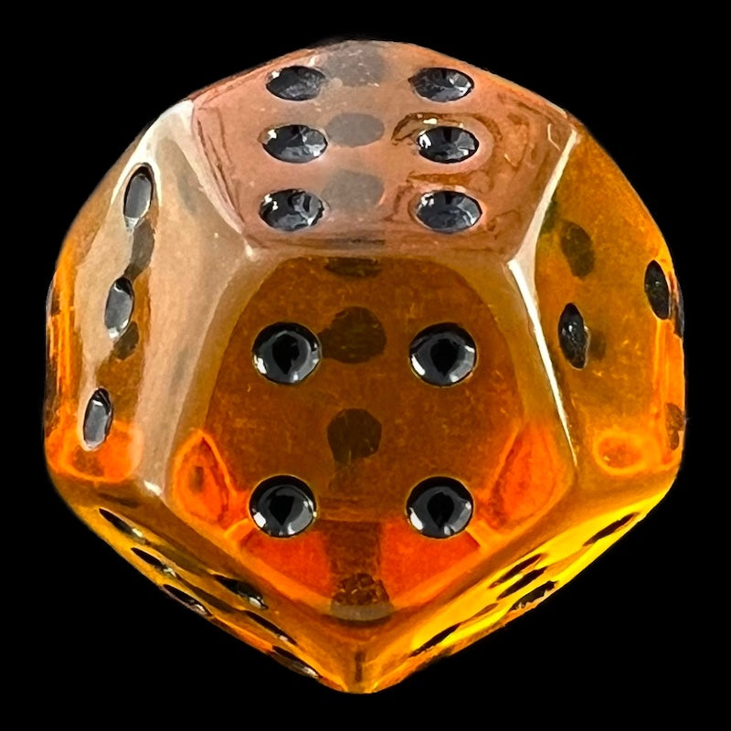 DodecaDice Double D6 Bright Gem Amber & Black 12 Sided 6 x D6 Dice Set
