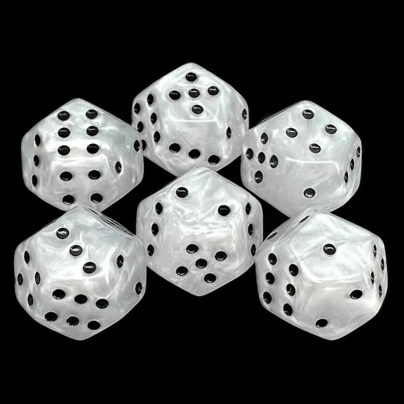 DodecaDice Double D6 Pearl White & Black 12 Sided 6 x D6 Dice Set