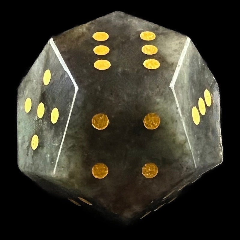 DodecaDice Gemstone Labradorite & Gold Double D6 12 Sided Spot D6 Dice