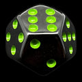 CLEARANCE DoubleSix Opaque Black & Green 12 Sided Spot D6 Dice