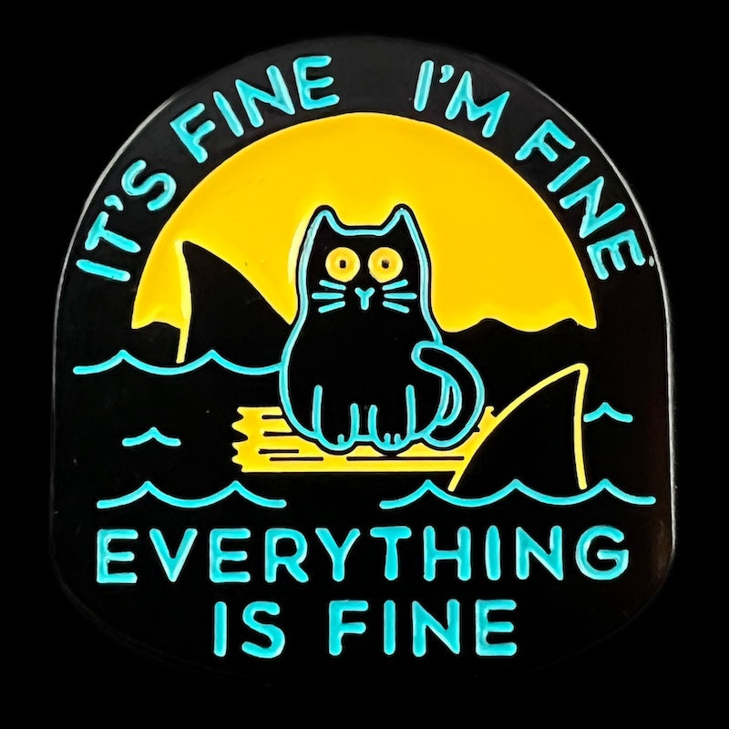 Gaming Pin Badge Cat vs Shark 'Everything is fine'