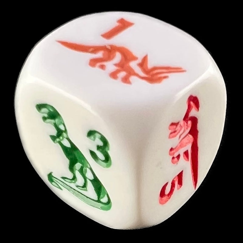 Koplow Opaque White & Multi Colour Dinosaur Animal Logo D6 Dice