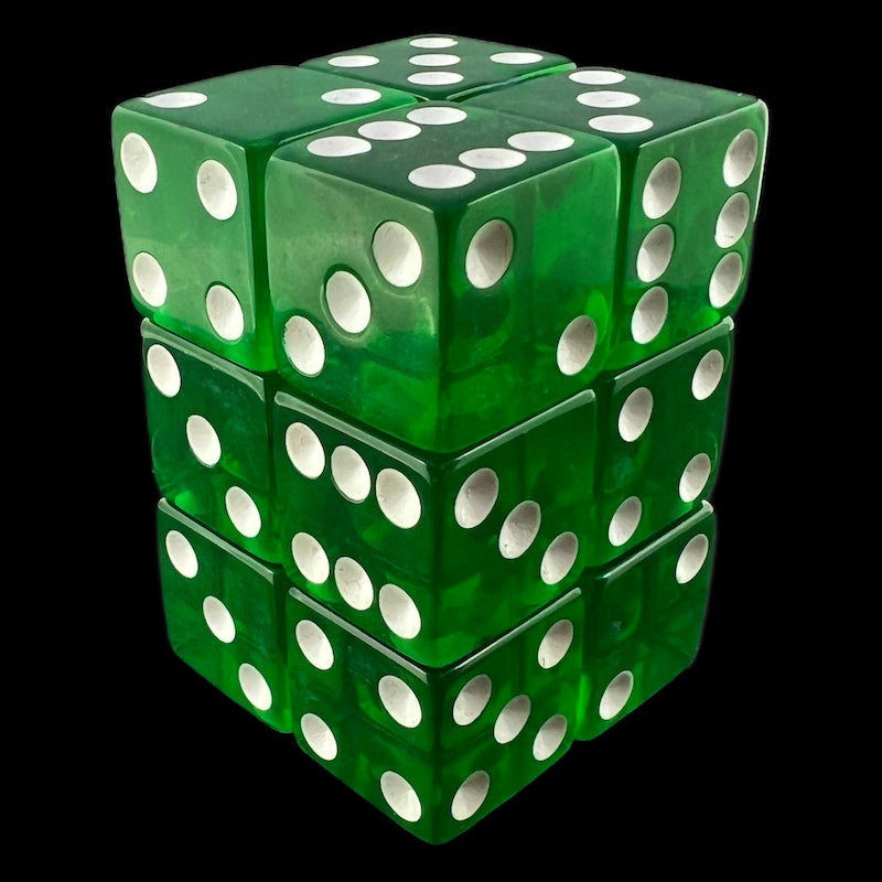 Koplow Transparent Green Square Cornered 12 x D6 Dice Set