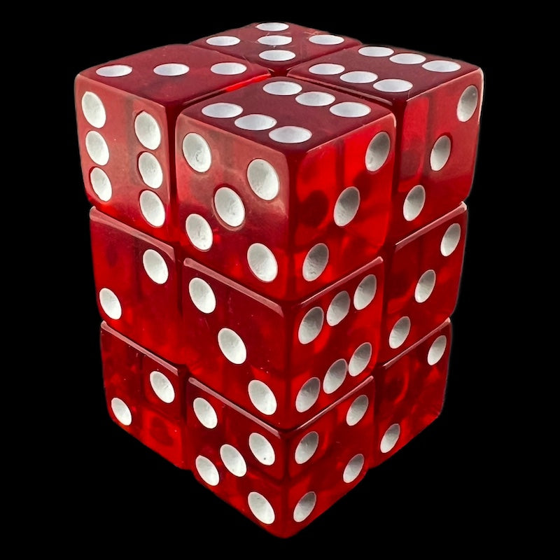 Koplow Transparent Red Square Cornered 12 x D6 Dice Set