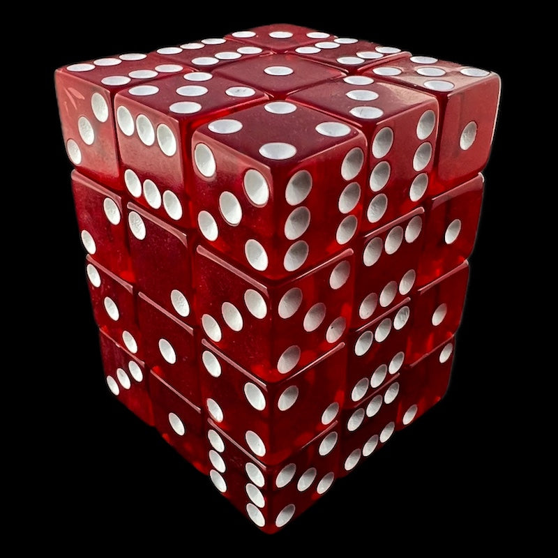 Koplow Transparent Red Square Cornered 36 x D6 Dice Set