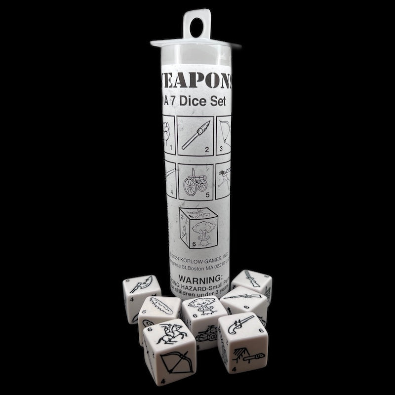 Koplow Opaque White Weapons 7 x D6 Dice Set