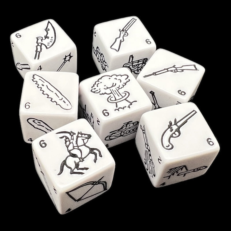 Koplow Opaque White Weapons 7 x D6 Dice Set