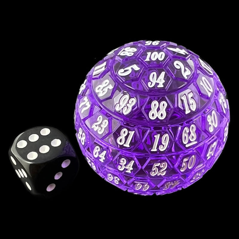 TDSO Bright Gem Amethyst & White HUGE 45mm D100 Dice