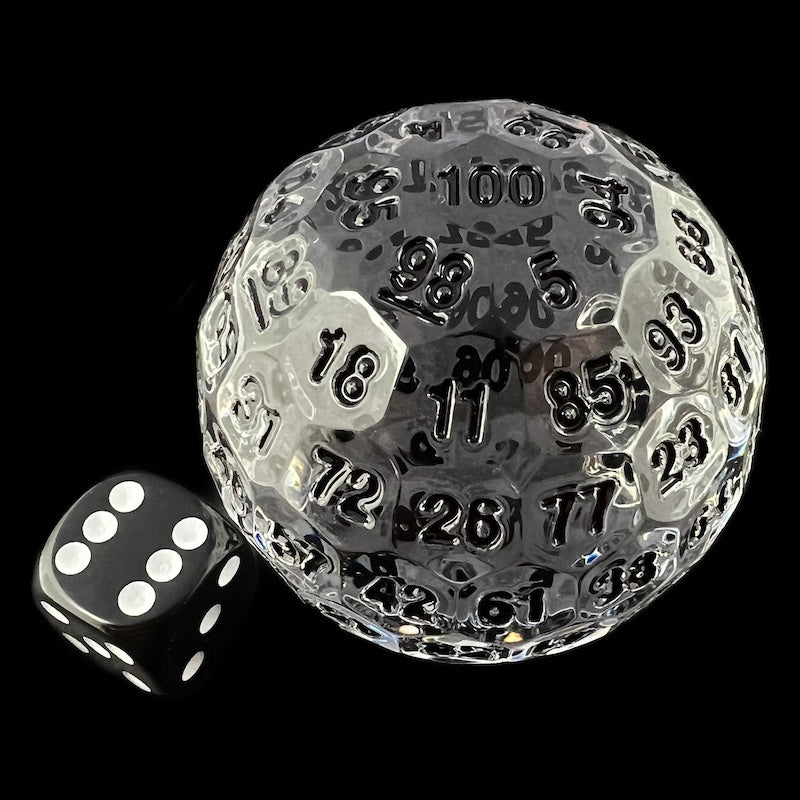 TDSO Bright Gem Diamond & Black HUGE 50mm D100 Dice in Tin