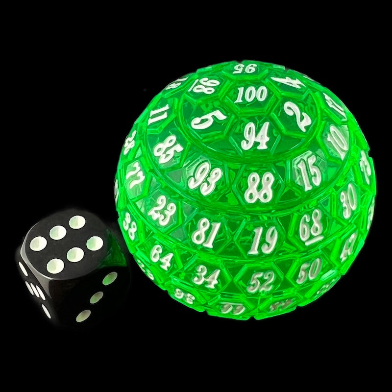 TDSO Bright Gem Emerald & White HUGE 45mm D100 Dice