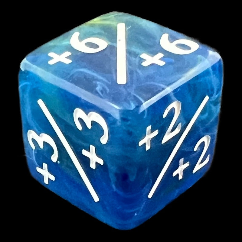 TDSO Pearl Swirl Blue & Yellow Positive Counter 6 x D6 Dice Set