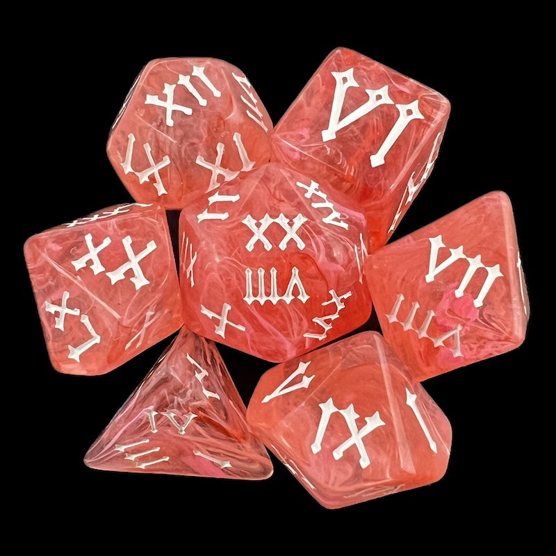 TDSO Eldritch Swirl Red & White Roman Numeral 7 Dice Polyset