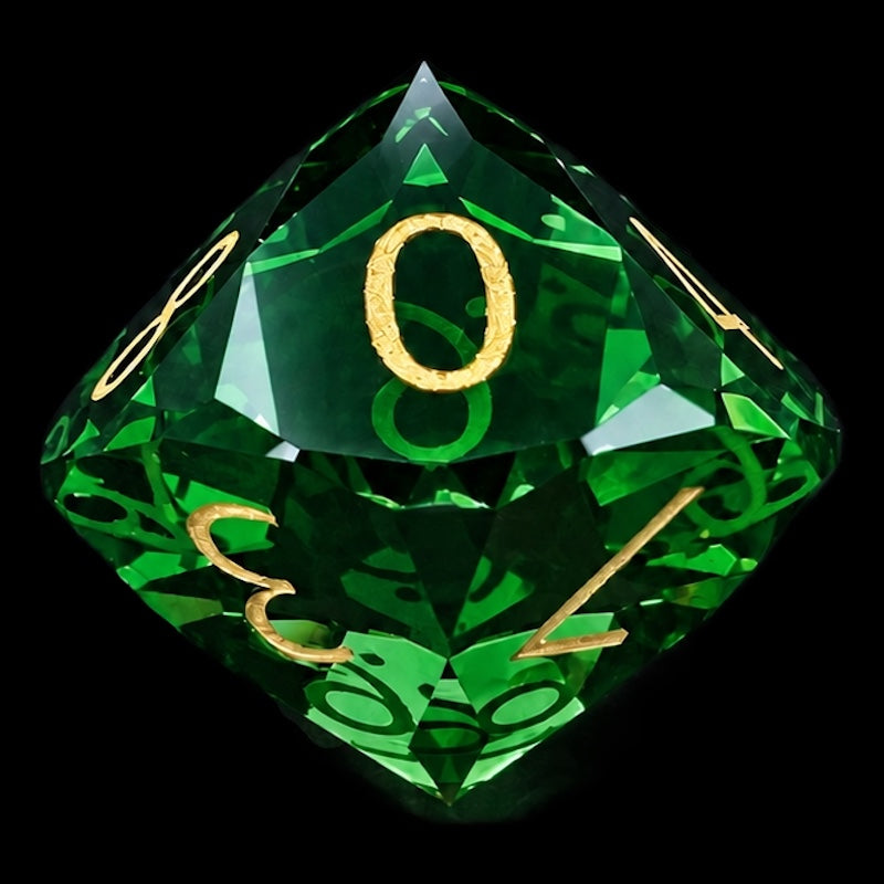 TDSO Faceted Zircon Glass Emerald & Gold D10 Dice