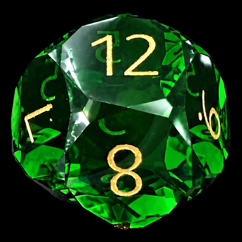 TDSO Faceted Zircon Glass Emerald & Gold D12 Dice