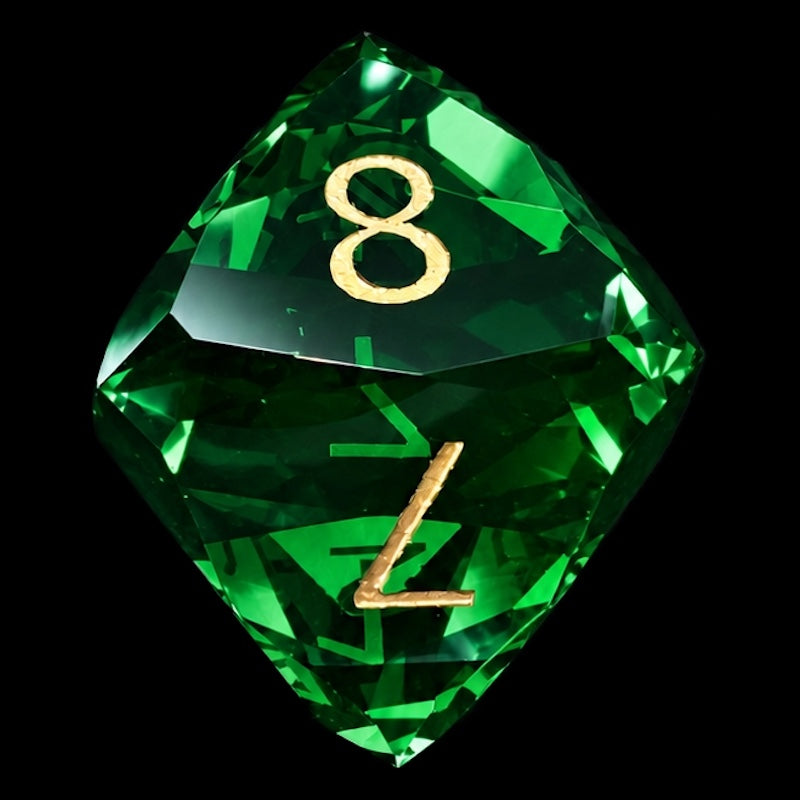 TDSO Faceted Zircon Glass Emerald & Gold D8 Dice