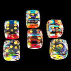 TDSO Faceted Zircon Glass Rainbow & Gold 6 x D6 Dice Set In Padded Case
