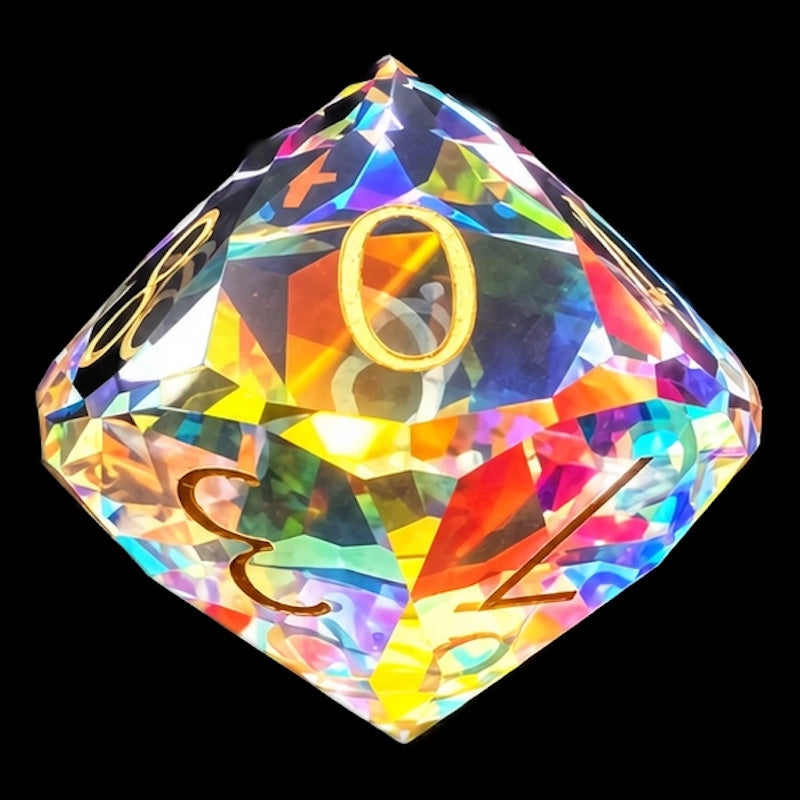 TDSO Faceted Zircon Glass Rainbow & Gold D10 Dice