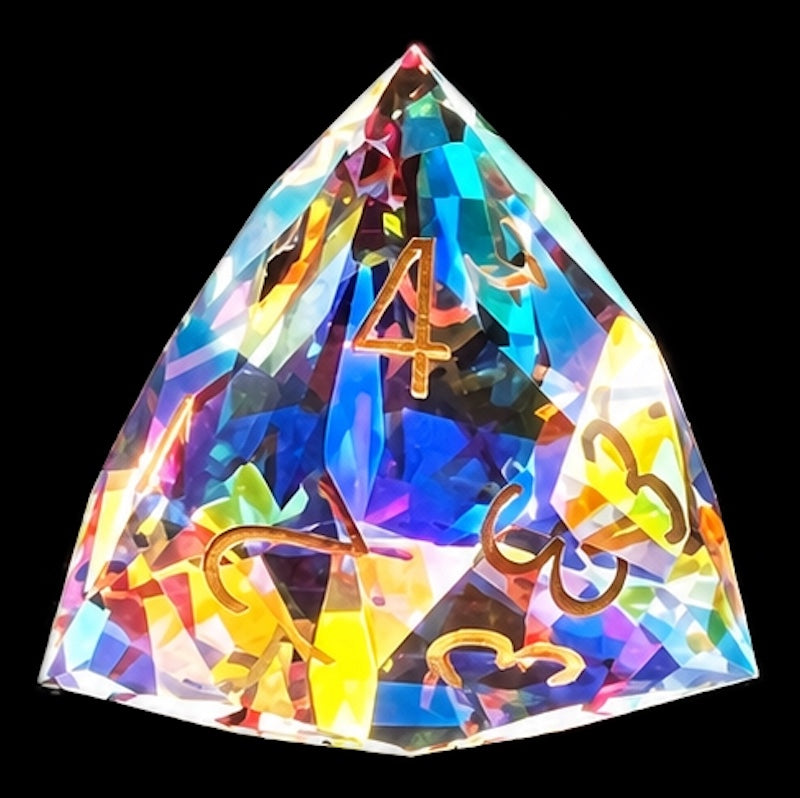 TDSO Faceted Zircon Glass Rainbow & Gold D4 Dice