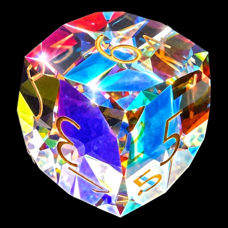 TDSO Faceted Zircon Glass Rainbow & Gold D6 Dice