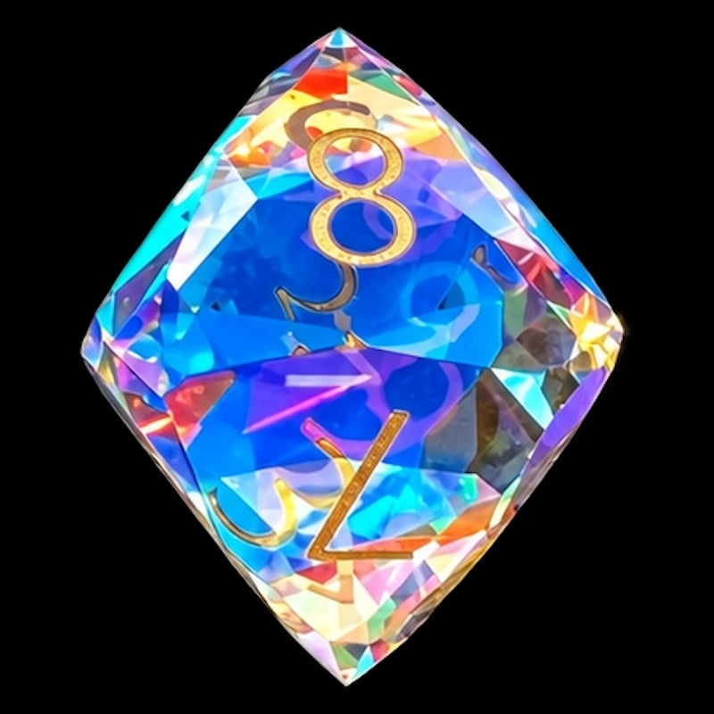 TDSO Faceted Zircon Glass Rainbow & Gold D8 Dice