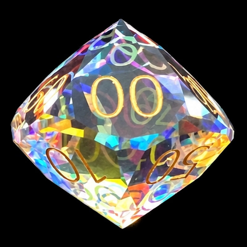 TDSO Faceted Zircon Glass Rainbow & Gold Percentile Dice