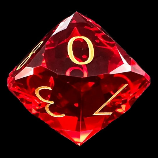 TDSO Faceted Zircon Glass Ruby & Gold D10 Dice