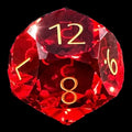 TDSO Faceted Zircon Glass Ruby & Gold D12 Dice