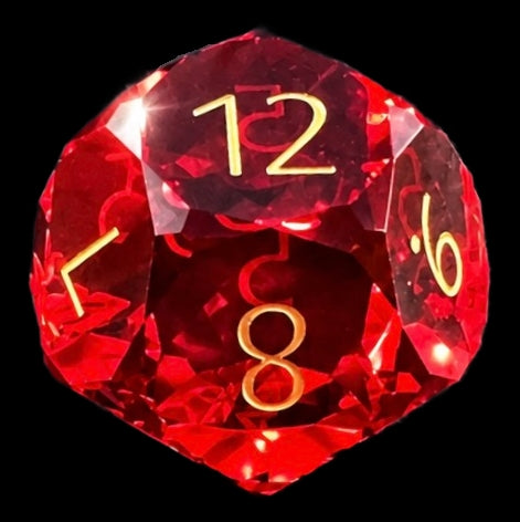 TDSO Faceted Zircon Glass Ruby & Gold D12 Dice