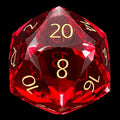 TDSO Faceted Zircon Glass Ruby & Gold D20 Dice
