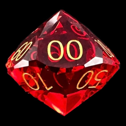 TDSO Faceted Zircon Glass Ruby & Gold Percentile Dice