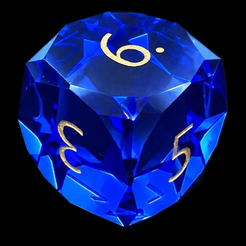 TDSO Faceted Zircon Glass Sapphire & Gold D6 Dice