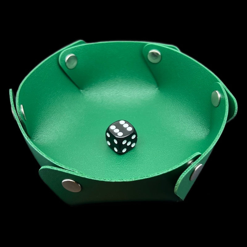TDSO Folding Green Round Leatherette Folding Dice Tray