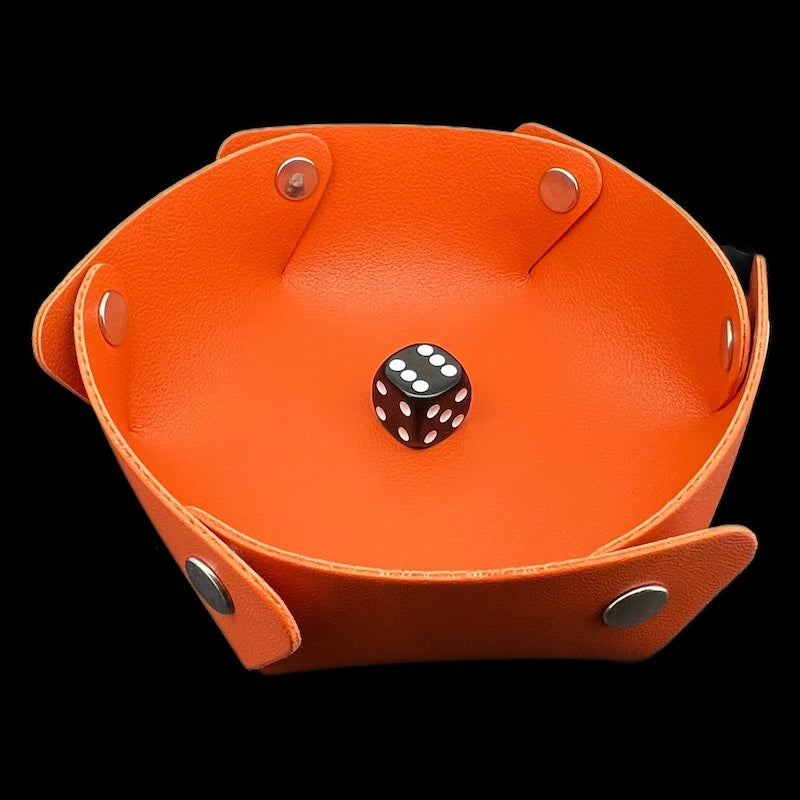 TDSO Folding Orange Round Leatherette Folding Dice Tray