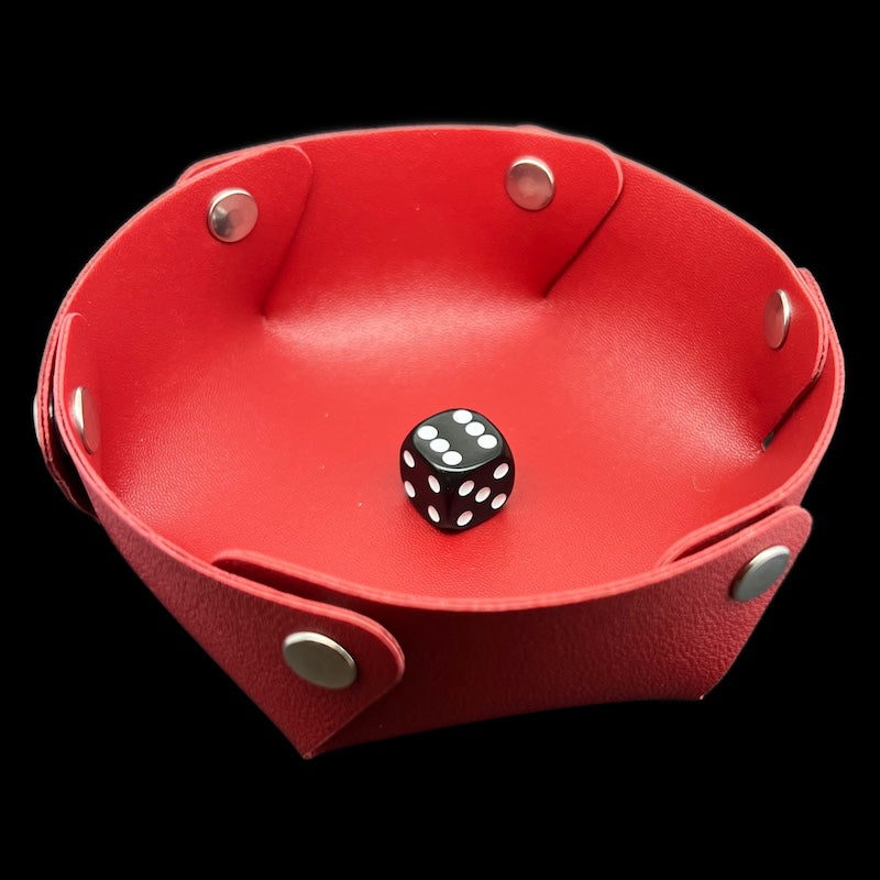 TDSO Folding Red Round Leatherette Folding Dice Tray