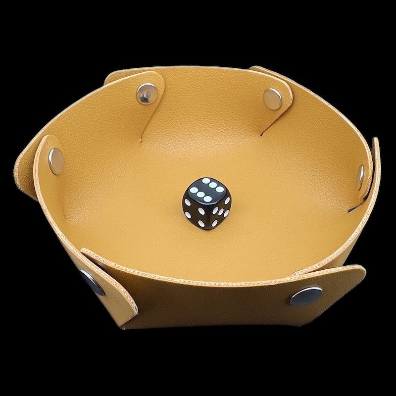 TDSO Folding Yellow Round Leatherette Folding Dice Tray