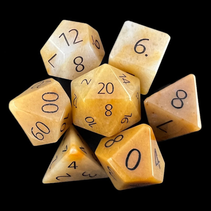 TDSO Gemstone Jade Yellow & Black 7 Dice Polyset In Padded Case
