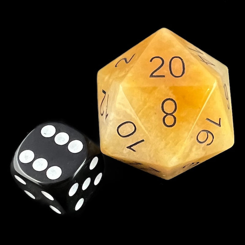 TDSO Gemstone Jade Yellow & Black JUMBO 30mm D20 Dice